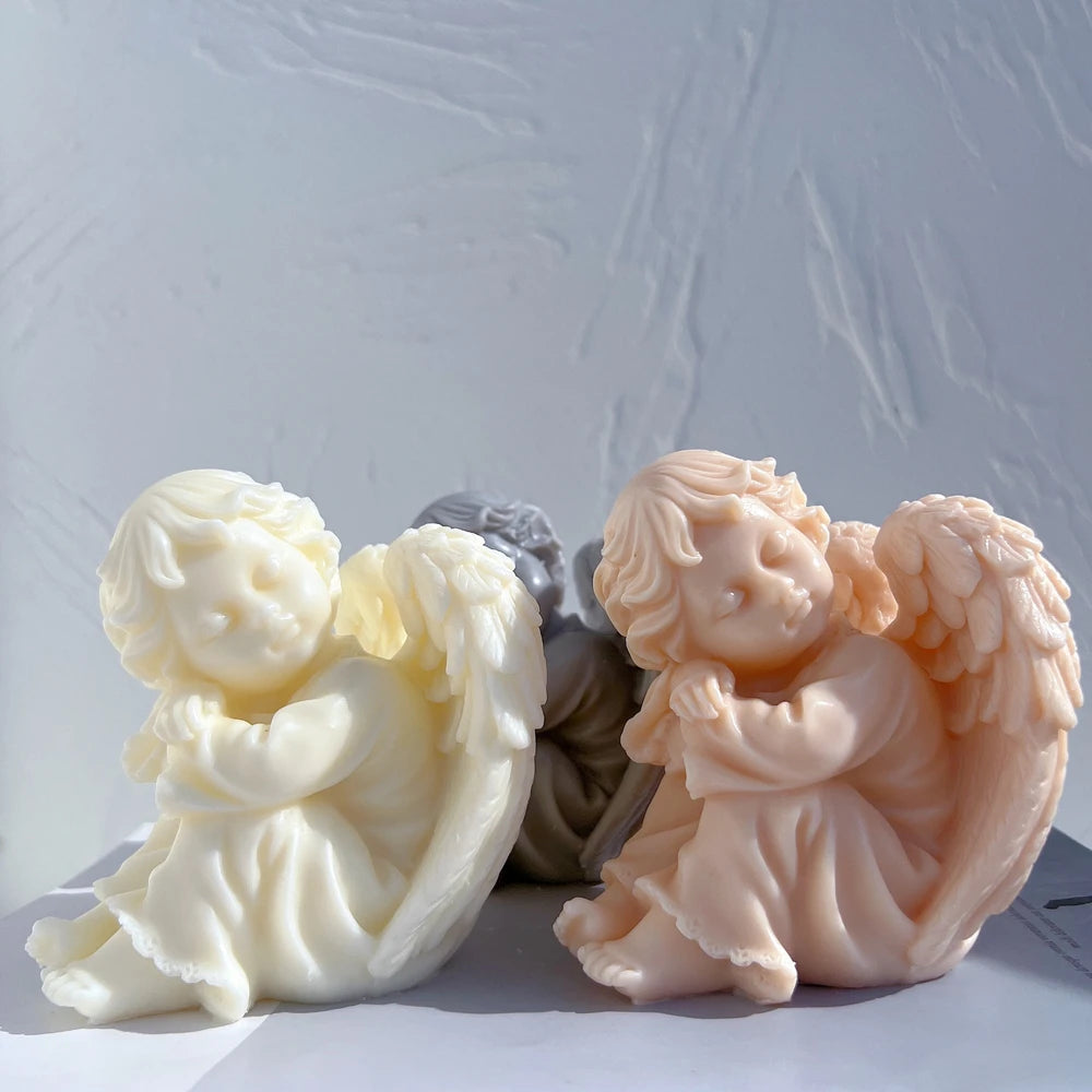 Cherub Silicone Mold Boy Art Sculpture Soy Wax Candle Mould Praying Girl Angel Statue Home Decor Gardening Crafts