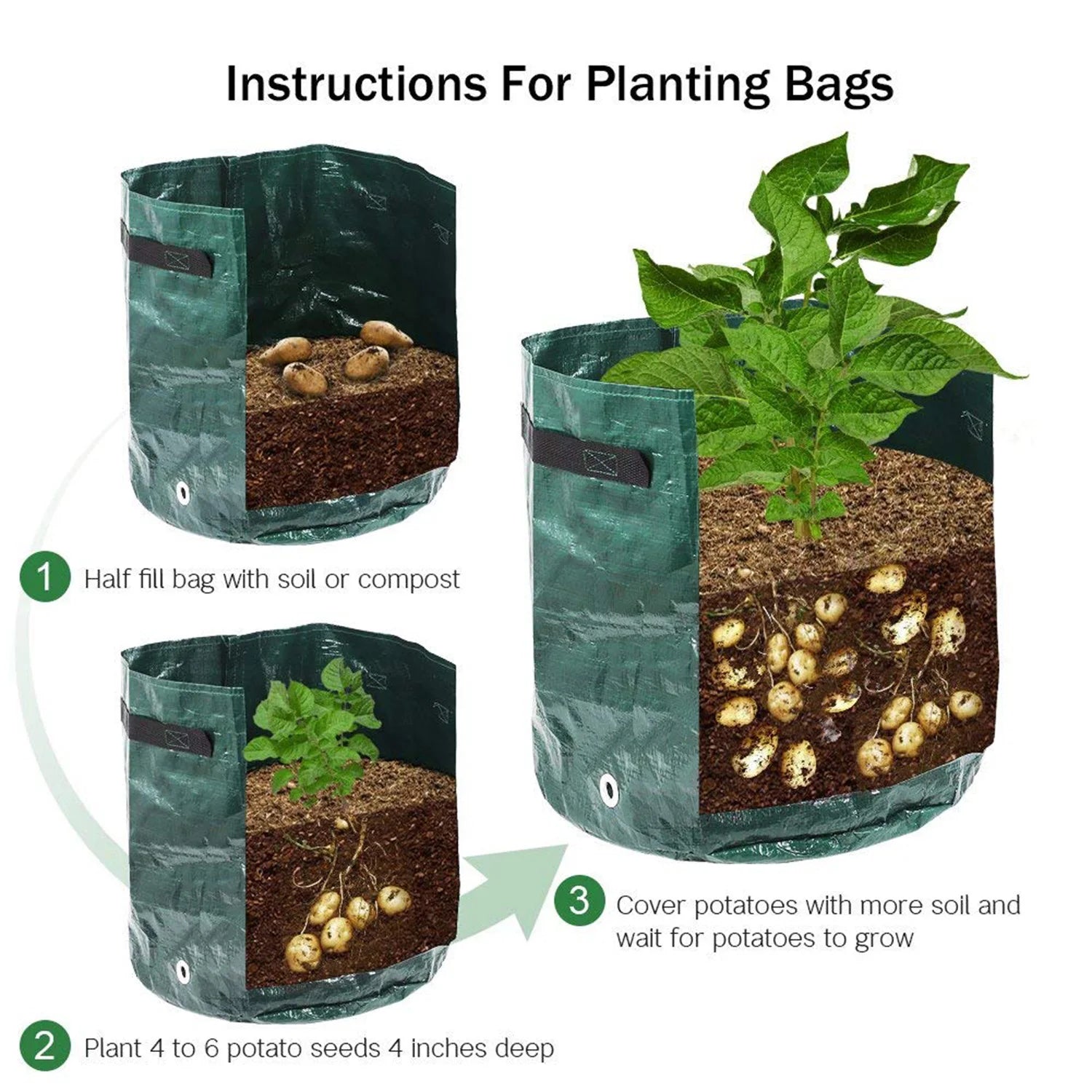 3/5/7/10 Gallon Plant Growing Bags Potato Vegetable PE Grow Bags with Handle Outdoor Garden Thicken Pot Onion Growing Bag 1-10Pc