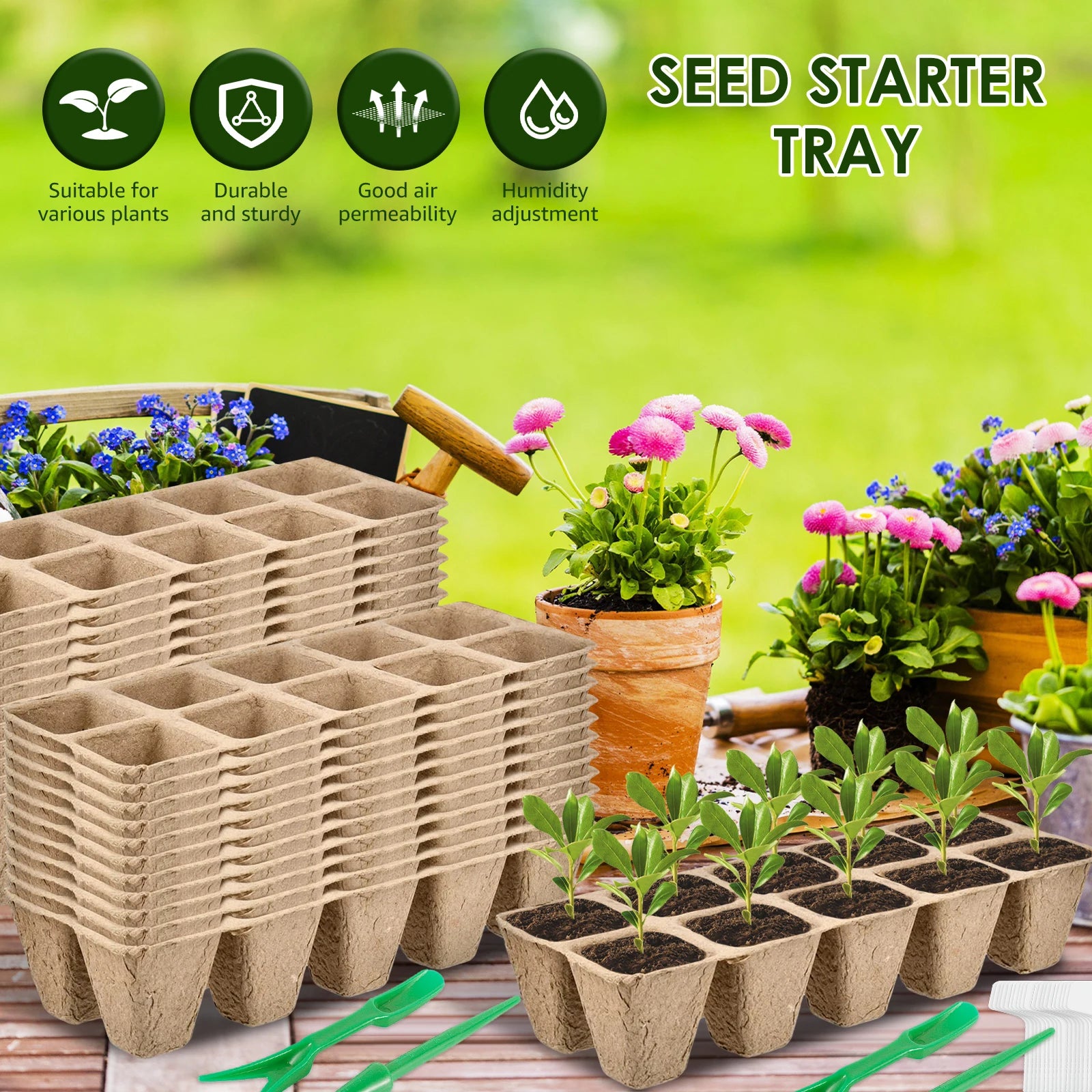 240 Cell Seed Starter Tray Kit Reusable Seedling Tray Breathable Seed Starting Tray Germination Trays with 20 Plants Labels