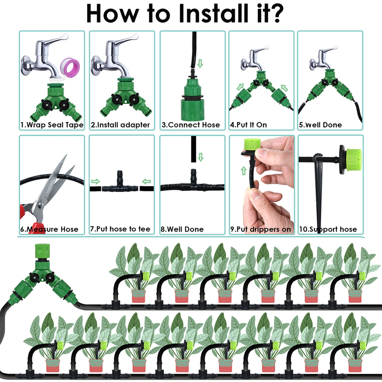 SPRYCLE 50-800PCS Green 1/4'' Adjustable Dripper Drip Irrigation Watering Sprinkler Nozzles Emitter 4/7mm Hose Garden Greenhouse