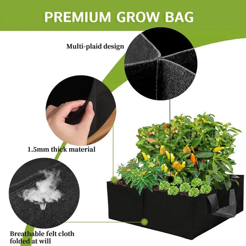 Fabric Raised Garden Bed Portable Rectangle Grow Bag Large Vegetable Planting Bag With 4 Grids Carrying Handle For Outdoor plant