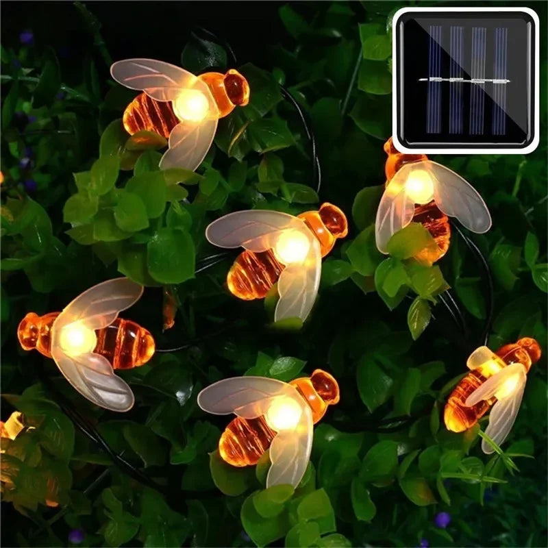 12M Simulation Honey Bees Solar Power String Lamp Fairy Lights Garlands Garden Christmas Holiday Home Decor Outdoor