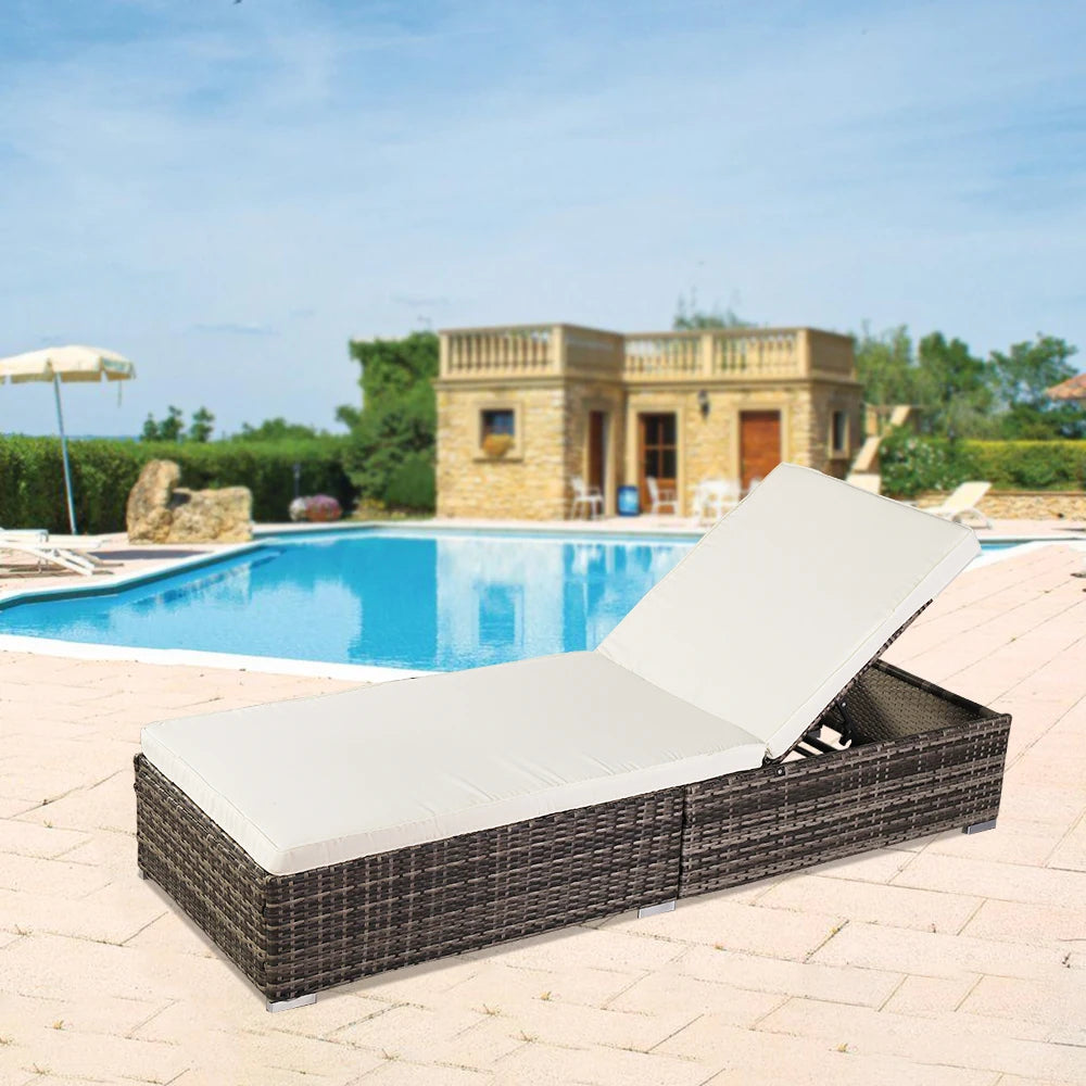 Outdoor Leisure Rattan Sun Loungers Furniture Outdoor Backyard Gardens Pool Bed Wicker Chaise 193*68.5*30cm