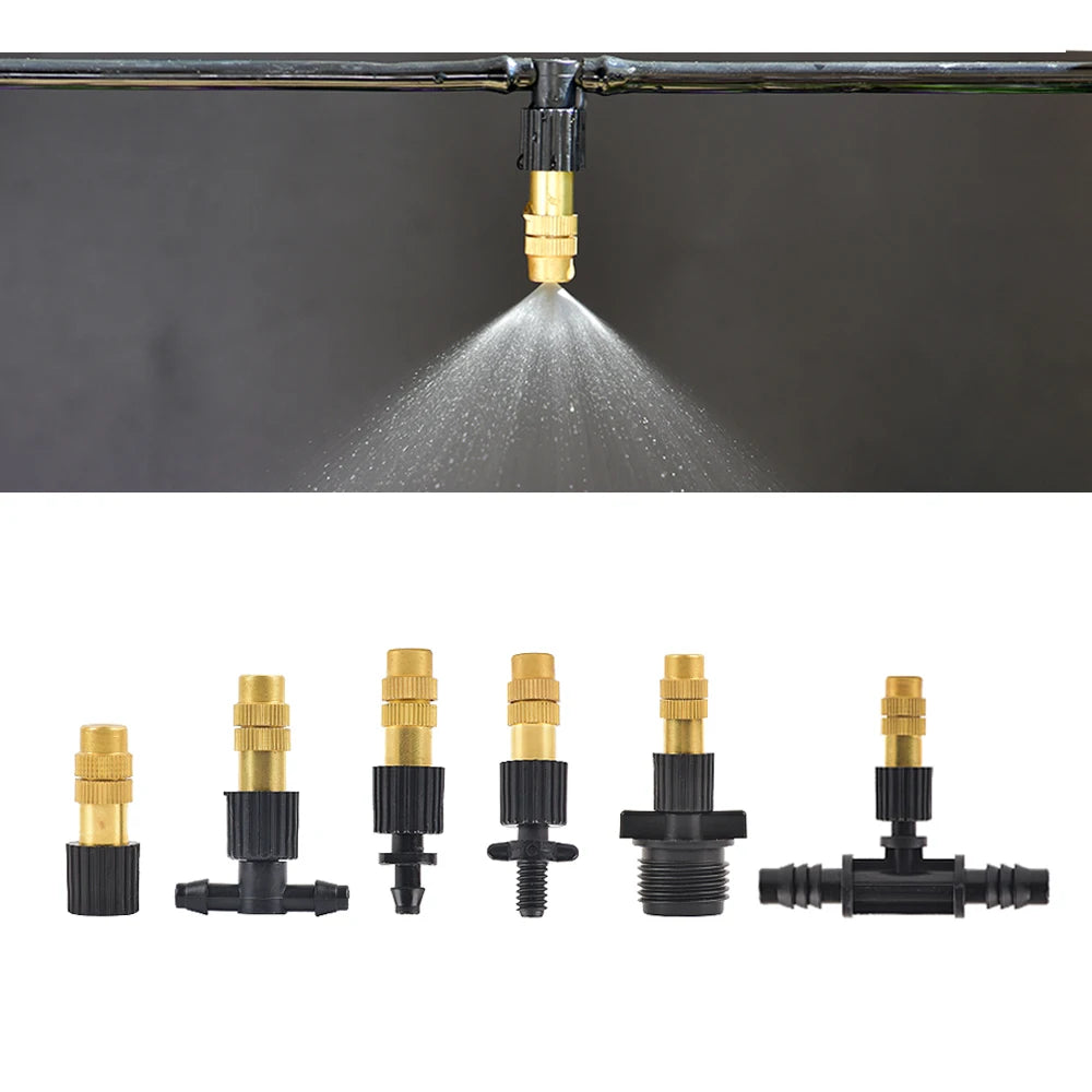 Adjustable Brass Nozzle Connection 1/4 1/2 Inch Hose Garden Spray Cooling Irrigation System