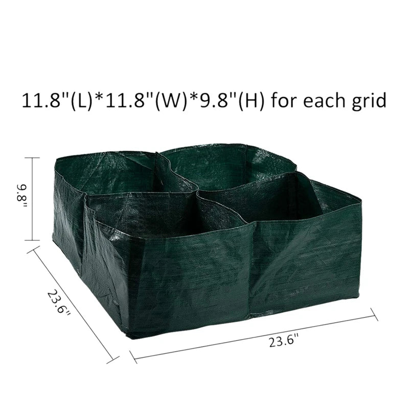 4X Raised Garden Planter Fabric Bed, 4 Divided Grids Durable Square Planting Grow Pot For Planting Vegetables, Flowers