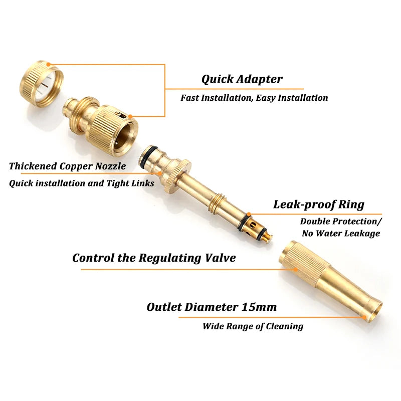 Adjustable Brass Garden Irrigation Spray Gun Hose Tap Connector High Pressure Faucet Spray Nozzle Gardening Car Washing Tools