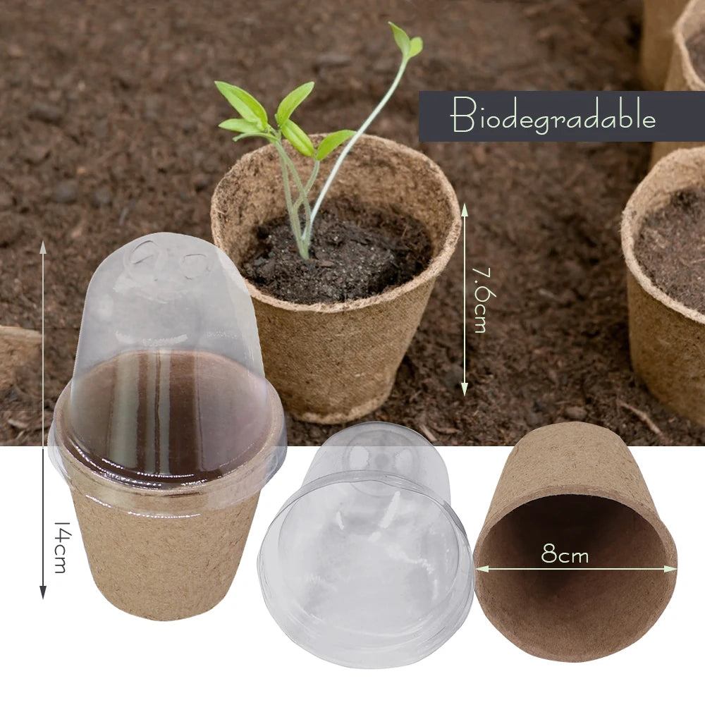 140x80MM Garden Biodegradable Plant Nursery Pots with Cover Greenhouse Seed Starting Seedling Germination Cultivation Container