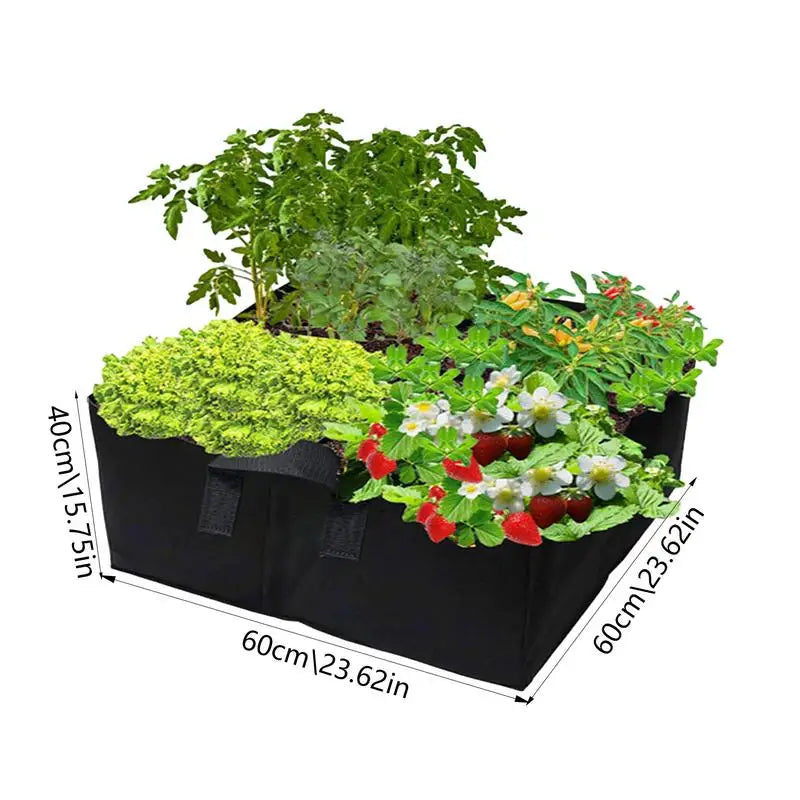 Fabric Raised Garden Bed 4 Grids Rectangle Grow Bags Plant Grow Bags With Carrying Handle For Outdoor Growing Vegetables Plants