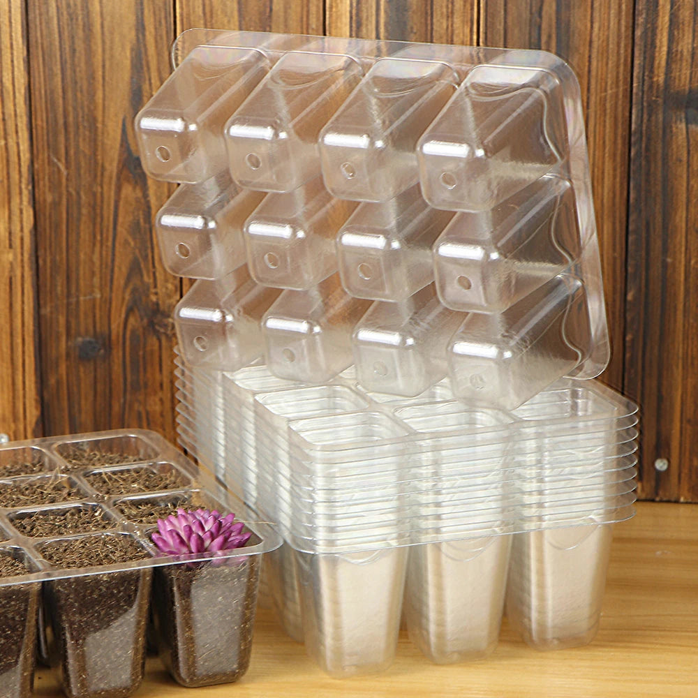 12-Cell Transparent Seedling Starting Tray Gardening Nursery Grow Germination Pot Plastic Seed Starter Tray Plant Grow Container