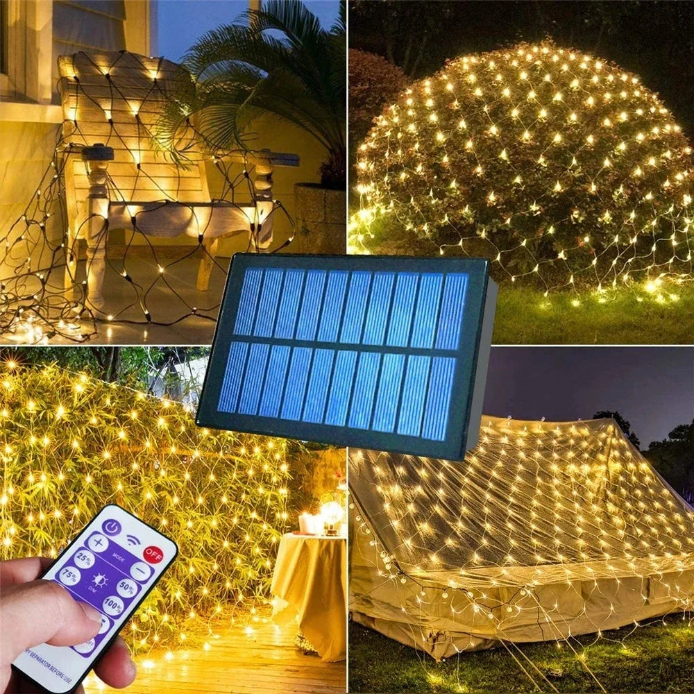 Solar Power or EU plug Led Net String Lights Street Garlands Christmas Outdoor New Year Wedding Party Fairy Garden Decor