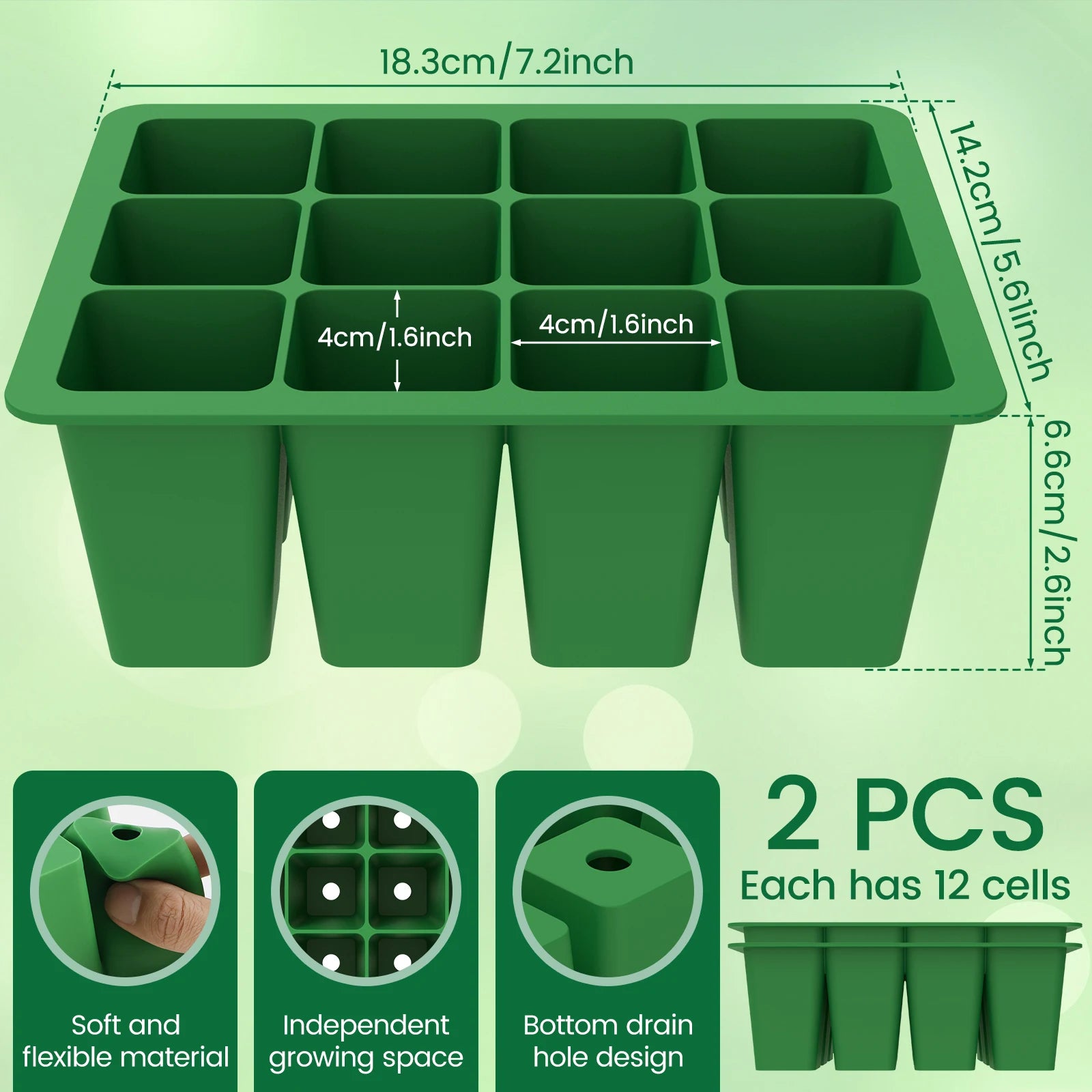 2Pcs Silicone Seed Starter Tray Reusable Silicone Seedling Tray 12 Cells Silicone Seed Tray Easy to Release Seed Starting Tray