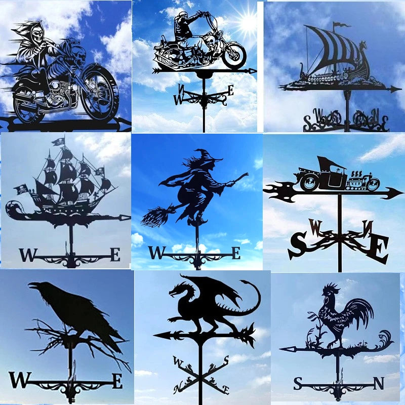 Metal Weathervane,Witch Iron Weather Vane,Sea Rover Wind Direction Indicator Garden Decoration Outdoor Roof Decoration Gardening