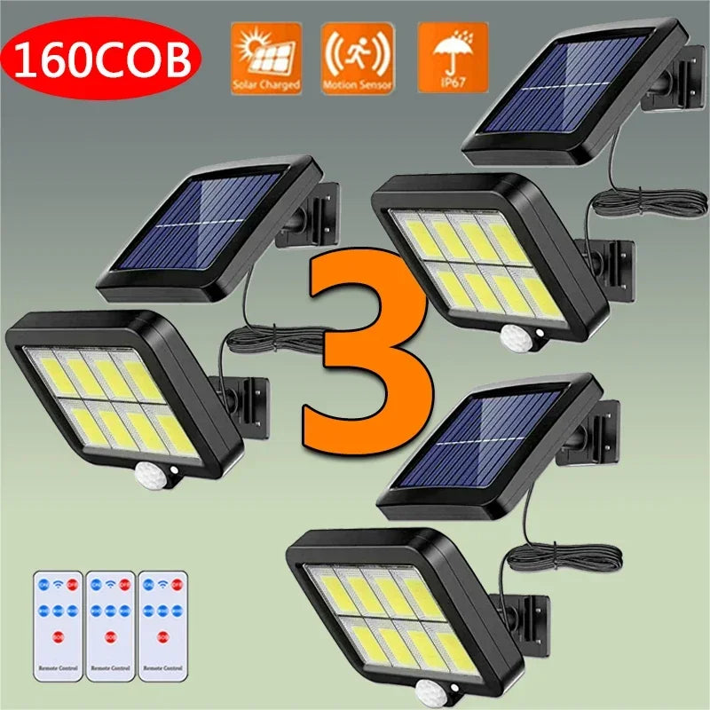 Solar Lights Outdoor Waterproof 160COB Split Wall Lamps Motion Sensor 3 Mode Street Lights Remote Control for Garden Patio Path