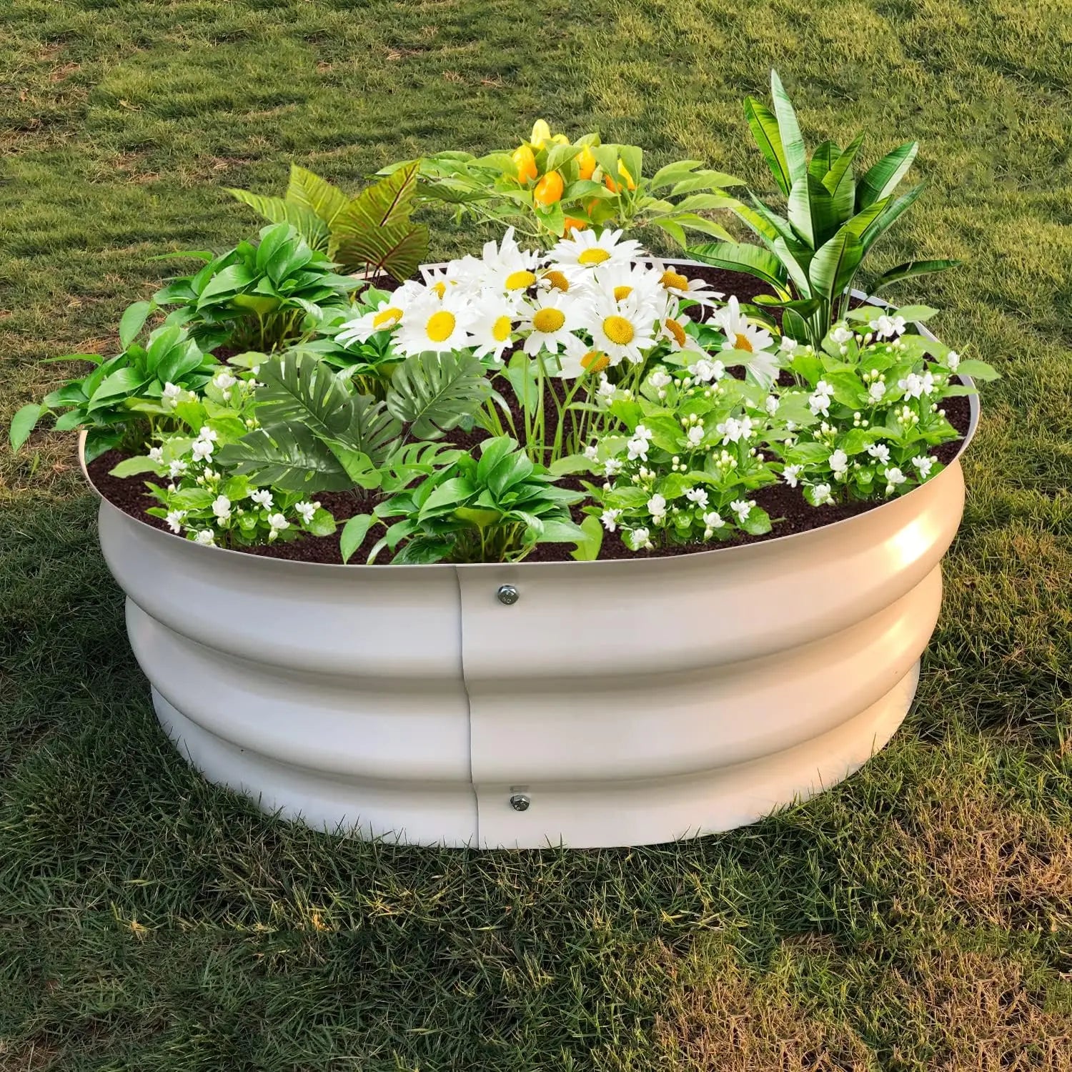 Raised Garden Bed Kit  Magnesium-Aluminum-Zinc Stainless Steel Metal Planter Box for Vegetables Flower Ground Planter Box