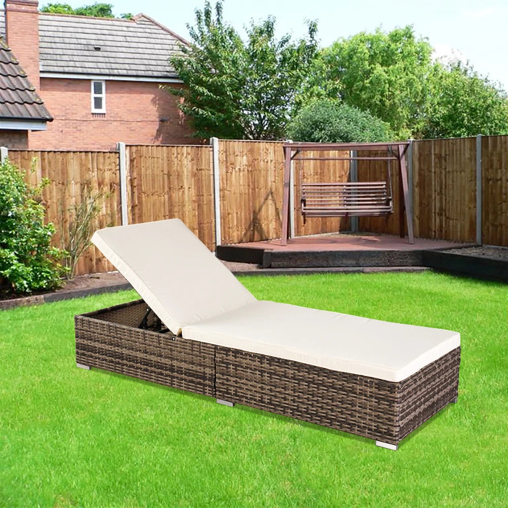 Outdoor Leisure Rattan Sun Loungers Furniture Outdoor Backyard Gardens Pool Bed Wicker Chaise 193*68.5*30cm