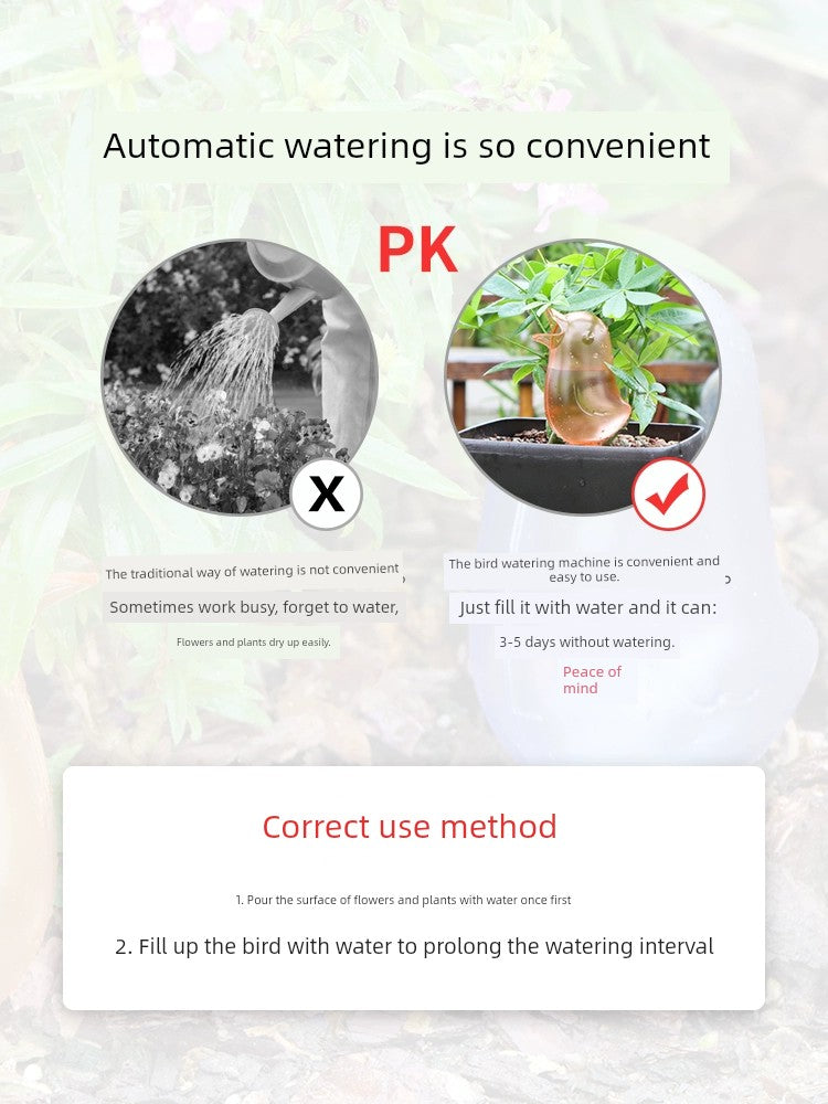 Solve the Trouble of Growing Flowers outside! Bird Automatic Watering Device Flowerpot Water-Dropper Business Trip Watering Flowers and Grass Drip Irrigation Equipment