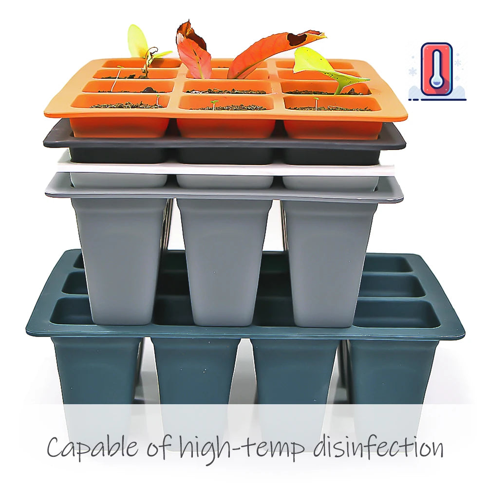 4/6/12 Cells Silicone Plants Seed Starting Tray Germination Nursery Pots Seedling Indoor Garden Container Propagation Grow Box