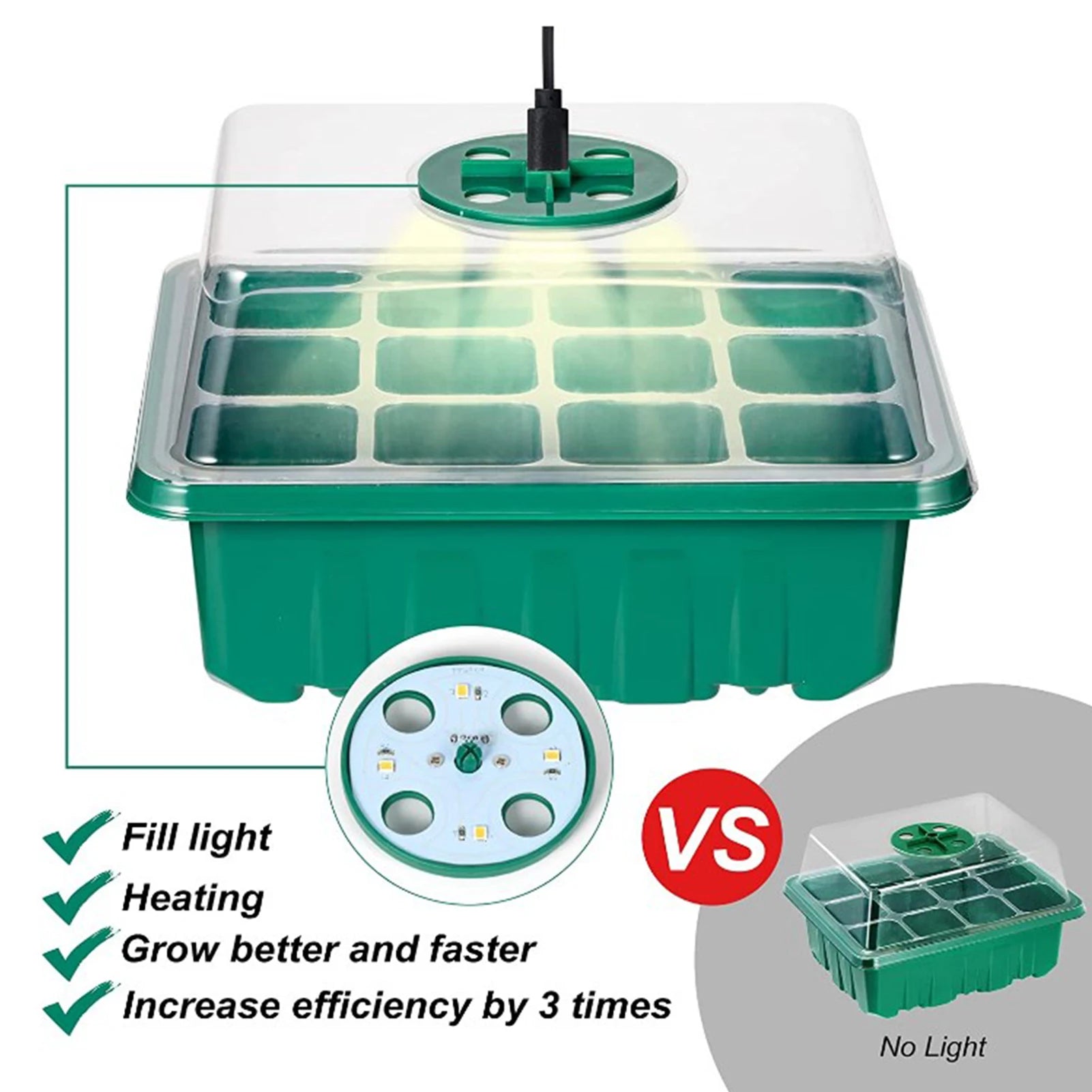 5Pcs Seed Starter Trays with Grow Light Adjustable Humidity Seed Starting Trays Nursery Tray Greenhouse Germination USB Powered