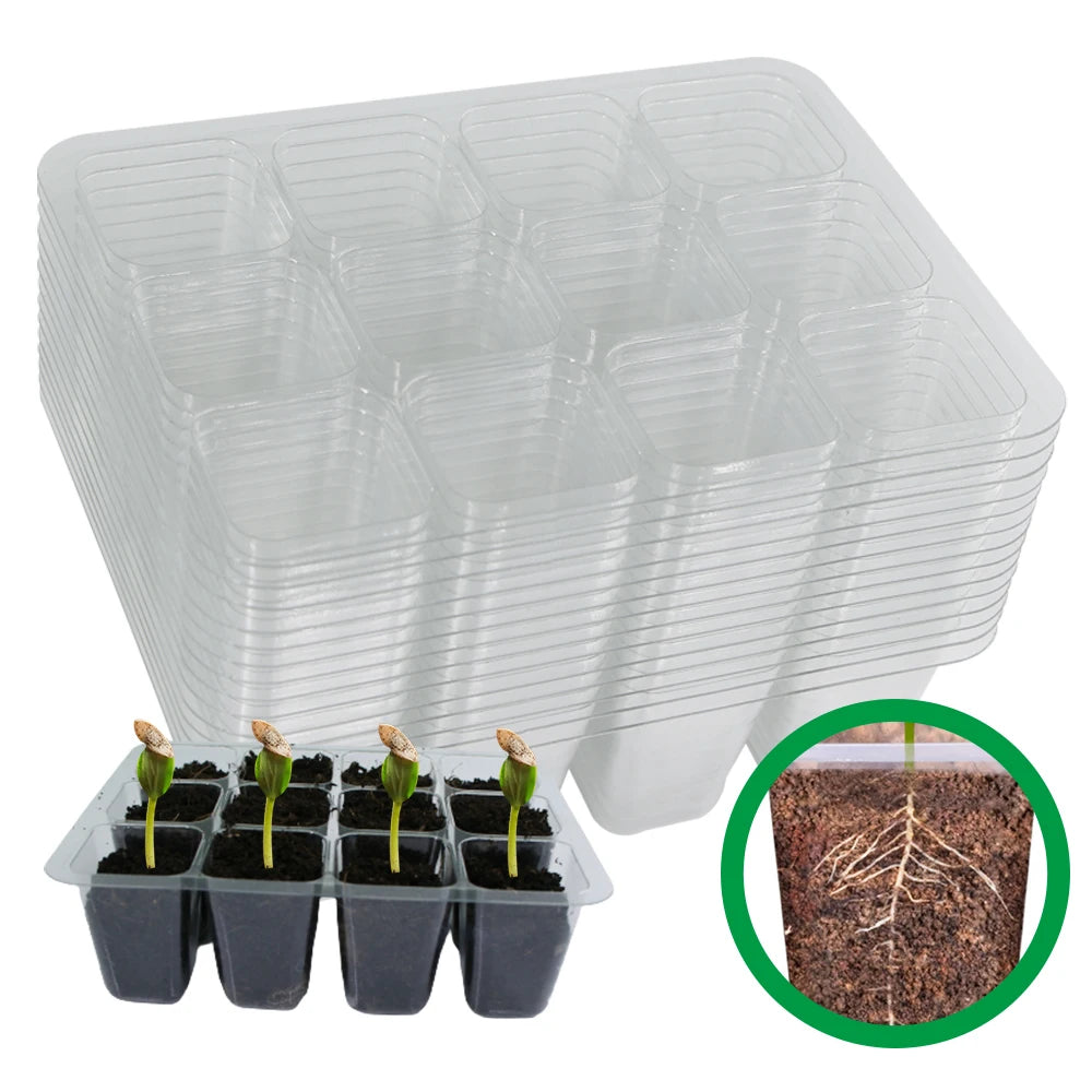 6/12 Cell PET Seeds Starter Tray Plastic Transparent Nursery Growing Pots for Garden Indoor Plant Vegetable Seedlings Container