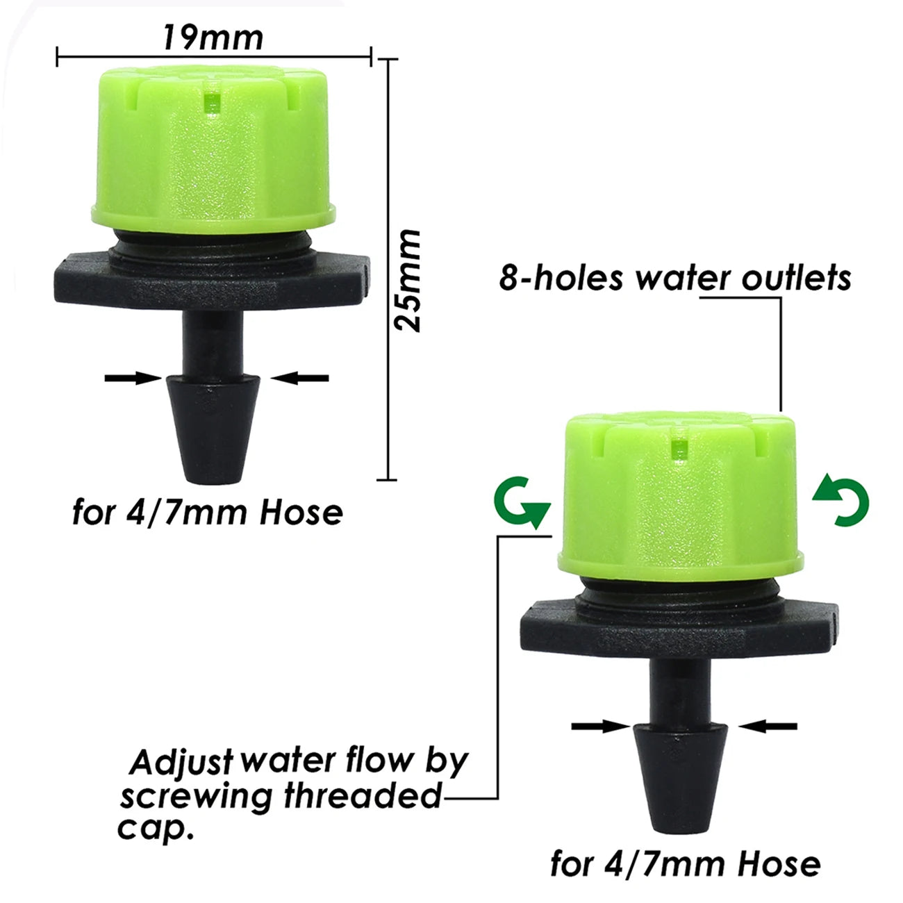 SPRYCLE 50-800PCS Green 1/4'' Adjustable Dripper Drip Irrigation Watering Sprinkler Nozzles Emitter 4/7mm Hose Garden Greenhouse