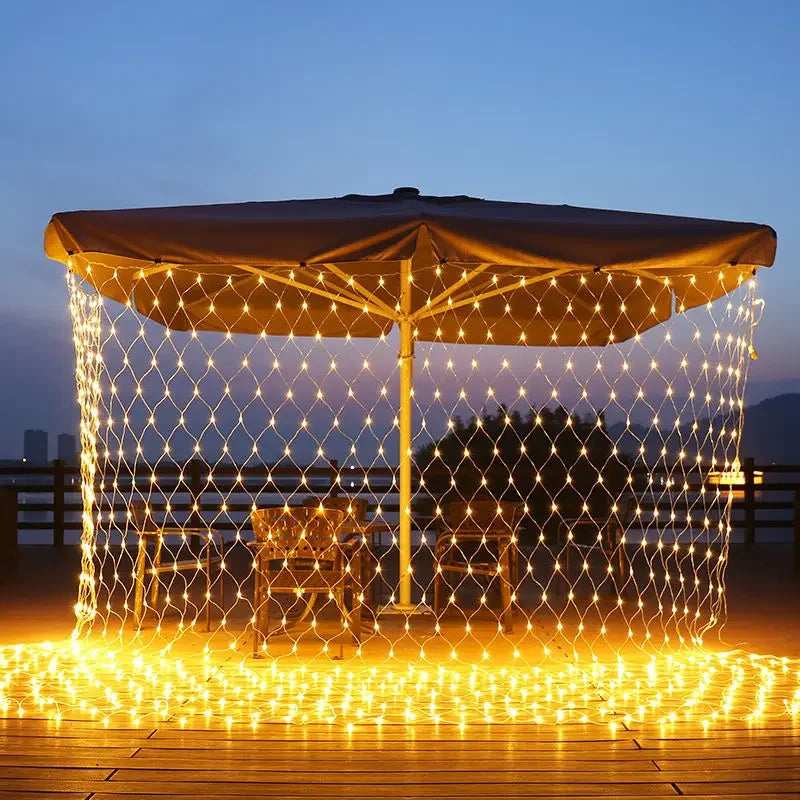 Solar Power or EU plug Led Net String Lights Street Garlands Christmas Outdoor New Year Wedding Party Fairy Garden Decor