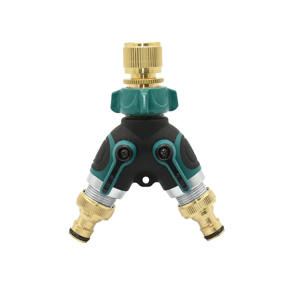 Brass 3/4" Thread Garden Tap Hose Water Splitter 2-Way Garden Irrigation Valve Y Type Watering Adjustable Switch Controller