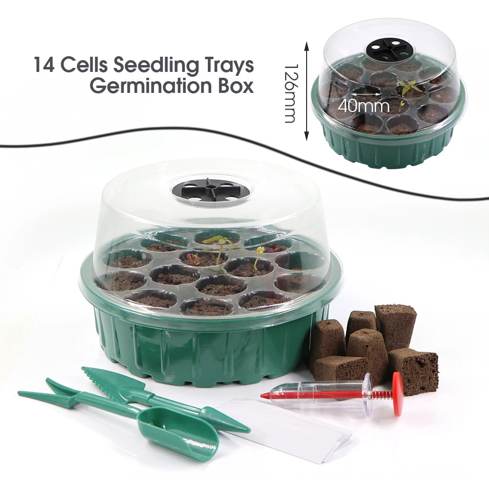 14 Cells Plant Seed Starting Pots Seedling Trays Germination Grow Sponge Replacement Root Starters Container Transparent Cover