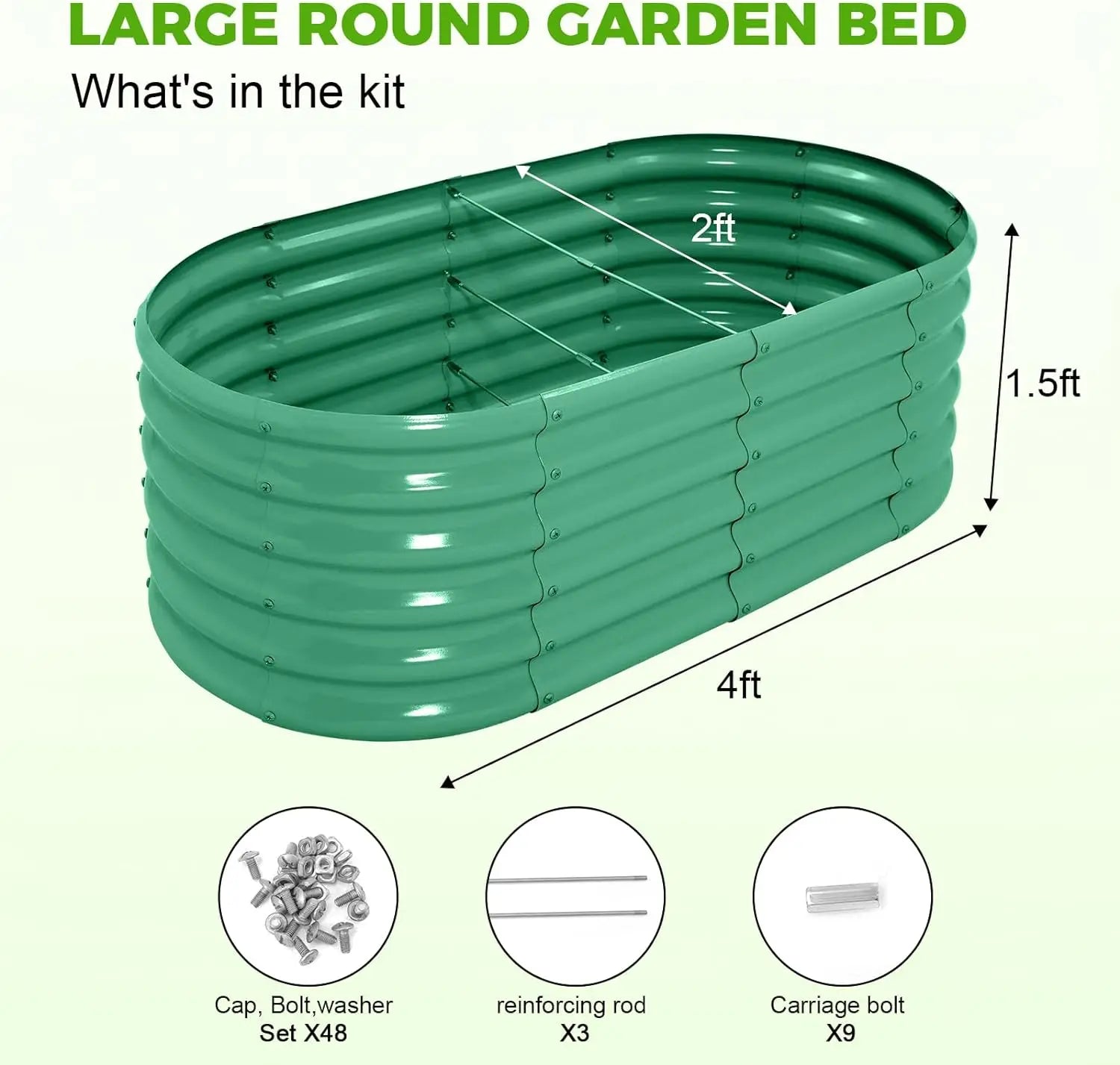 18“ Tall 4×2ft Galvanized Raised Garden Bed Kit, Galvanized Planter Garden Boxes Outdoor, Oval Large Metal Raised