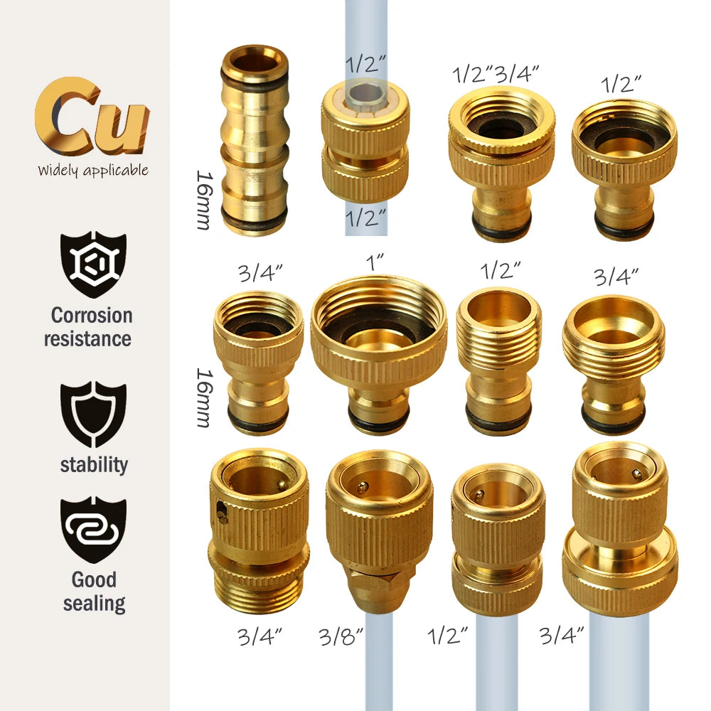 1/2'' 3/4'' 1'' Brass Tap Quick Connecter 16mm 20mm Copper Hose Coupling Adapter Garden Tubing Repair Watering Gun Fittings Tool