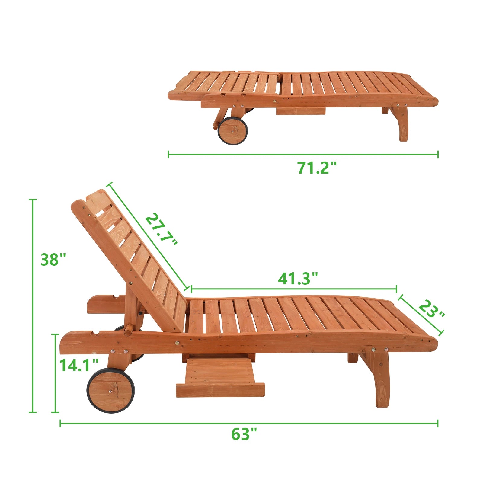 183*58*36.5cm Outdoor Garden Fir With Wheels And Drawers Two-Speed Adjustment Garden Wooden Bed Burlywood