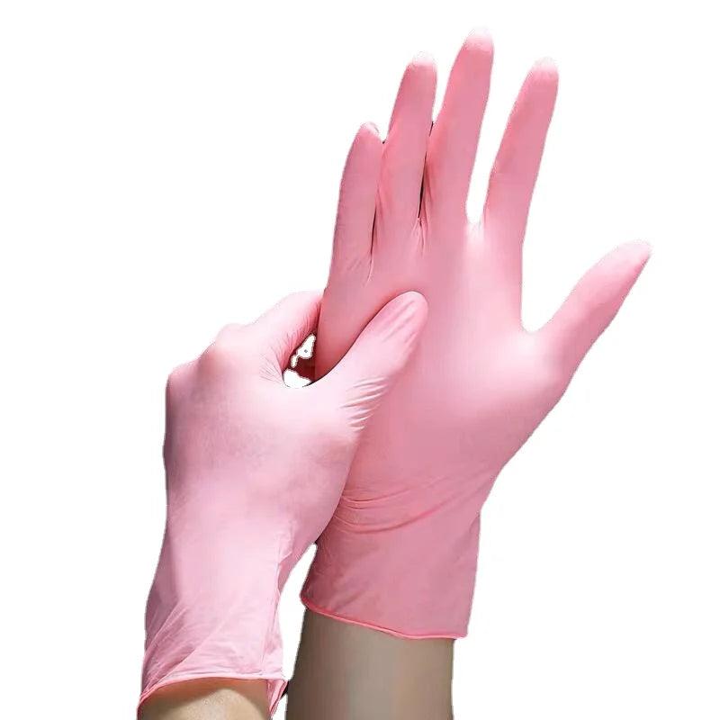 50/100PCS Pink Nitrile Gloves Disposable Powder Free Household Cleaning Gloves for Kitchen Gardening Working Beauty Nail Gloves