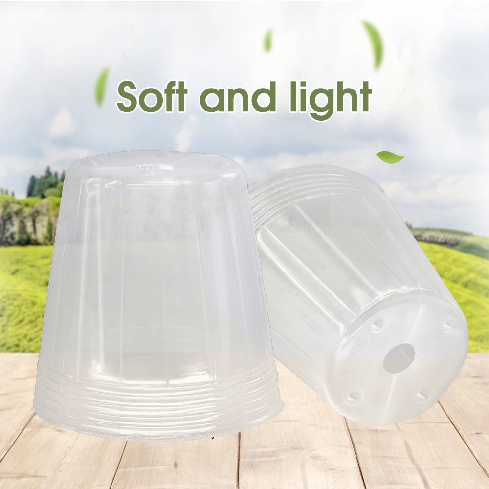 25PCS Transparent Plant Nursery Pots Plastic Planter with Drainage Hole Seed Starting Grow Bag Flower Seedling Cutting Container