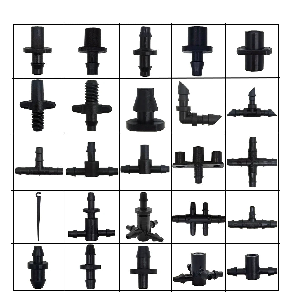 WUJIE Garden Water Connector Drip Irrigation for 1/4'' & 1/8'' Tubing Hose Accessories Joint Barbed Tees Cross Eng Plug Adaptors