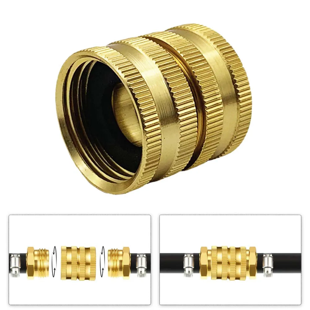 Two-Way Female Connector Solid Brass Garden Hose Adapter 3/4 Female-To-Female Hose Adapter For Watering Irrigation Quick Connect