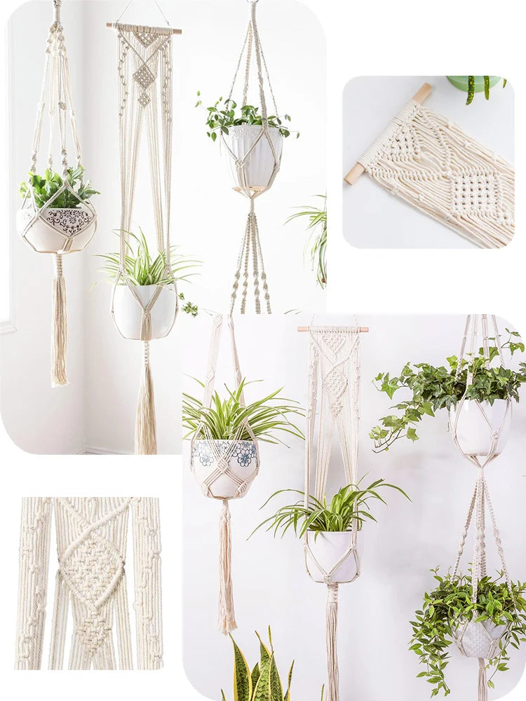 Gardening Green Plant Hanging Basket Cotton Rope Hanger Flower Pot  Handmade Macrame Pot Pocket Wall Boho Courtyard  Home Decor