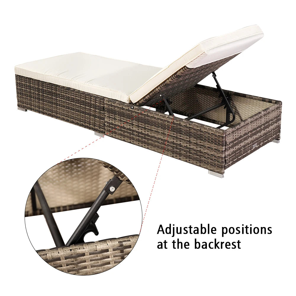 Outdoor Leisure Rattan Sun Loungers Furniture Outdoor Backyard Gardens Pool Bed Wicker Chaise 193*68.5*30cm