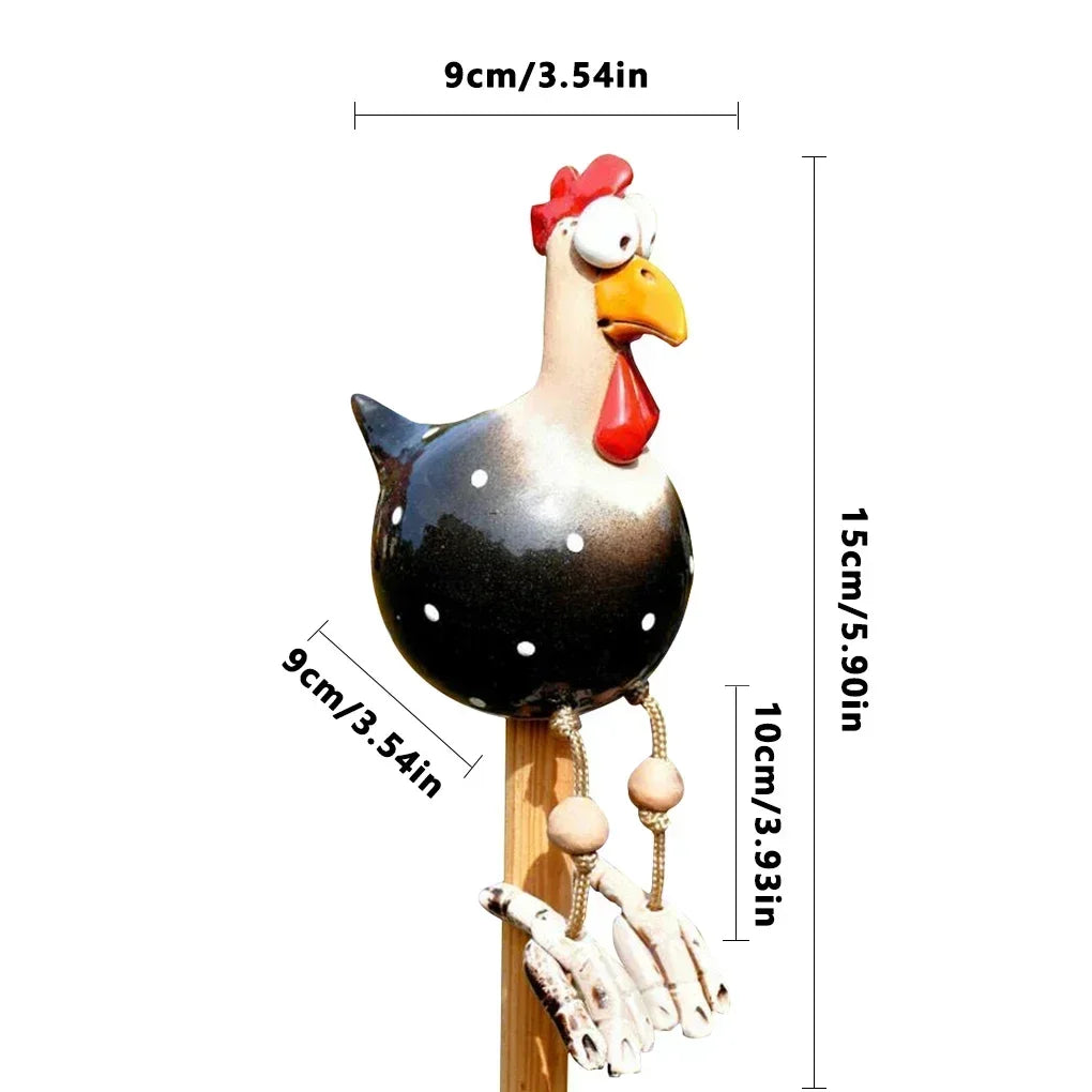 Resin Crafts Statues Funny Big Eyed Chicken Statue Long Foot Hen Sculptures Garden Fence Art Supplies Wooden Stake Decoration