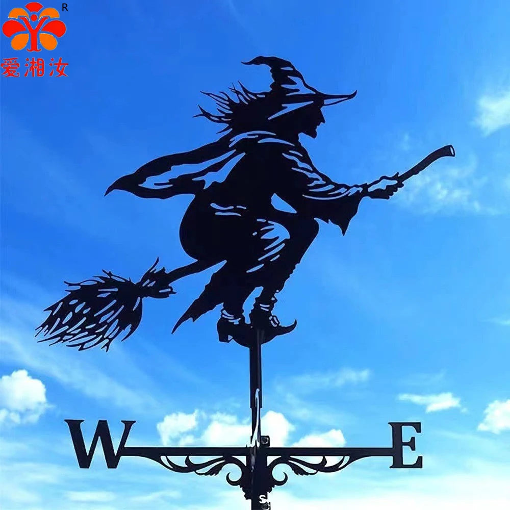 Metal Weathervane,Witch Iron Weather Vane,Sea Rover Wind Direction Indicator Garden Decoration Outdoor Roof Decoration Gardening