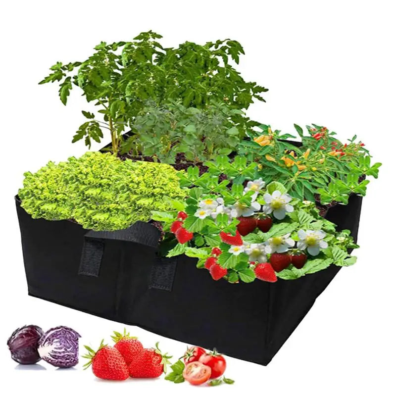 Fabric Raised Garden Bed Portable Rectangle Grow Bag Large Vegetable Planting Bag With 4 Grids Carrying Handle For Outdoor plant