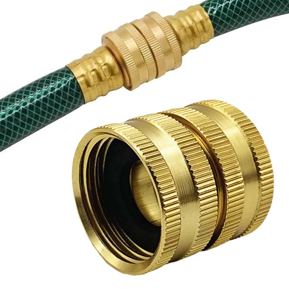 Two-Way Female Connector Solid Brass Garden Hose Adapter 3/4 Female-To-Female Hose Adapter For Watering Irrigation Quick Connect