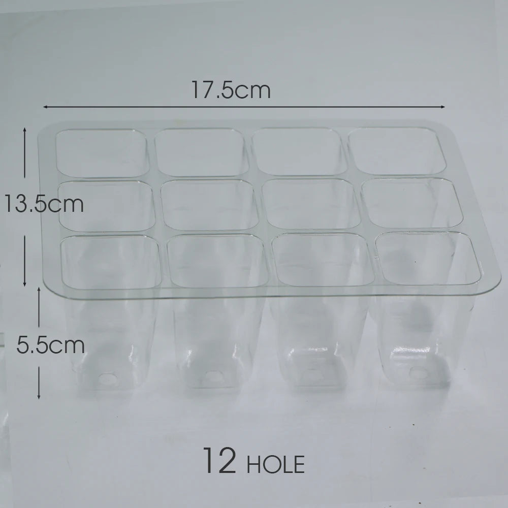 6/12 Cell PET Seeds Starter Tray Plastic Transparent Nursery Growing Pots for Garden Indoor Plant Vegetable Seedlings Container