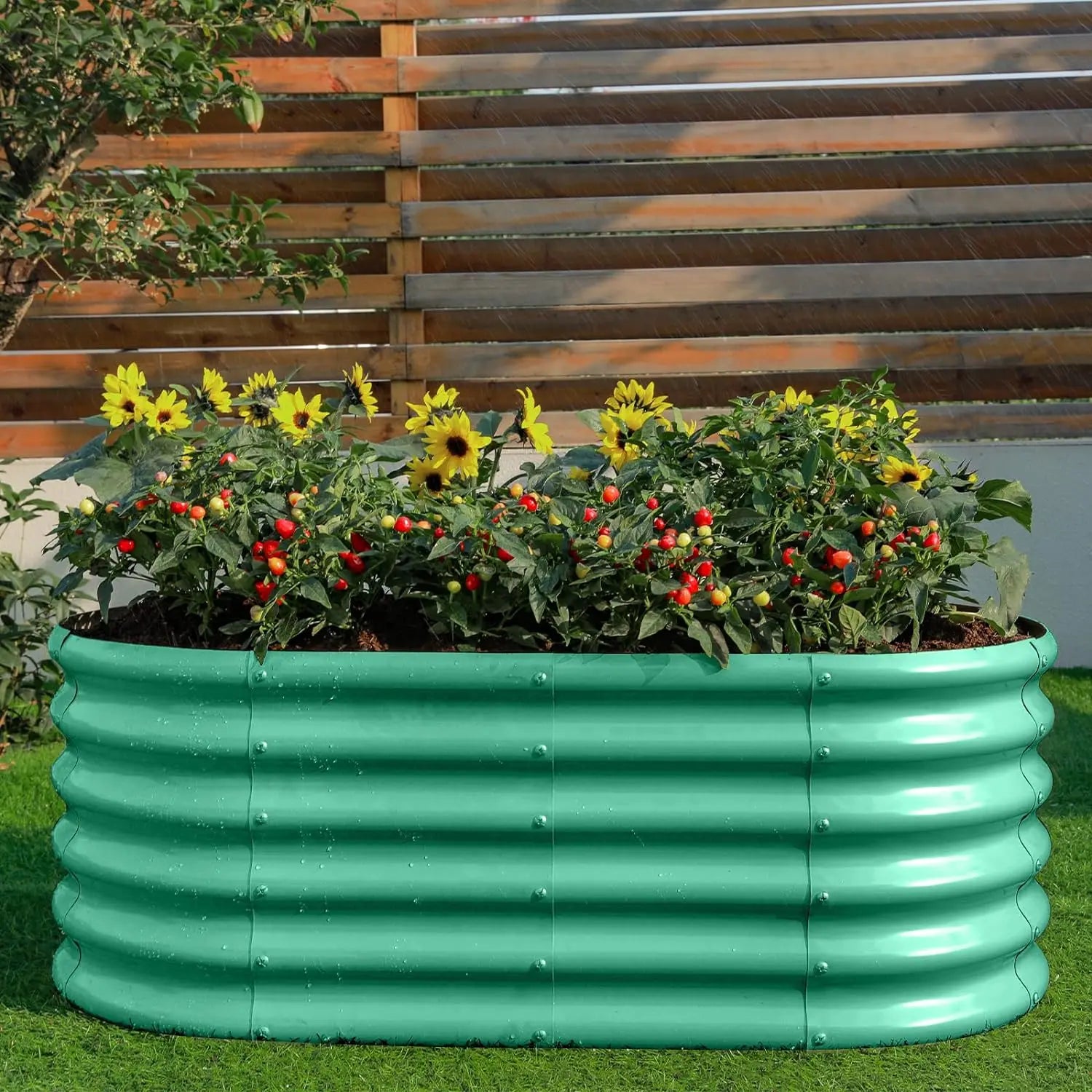 18“ Tall 4×2ft Galvanized Raised Garden Bed Kit, Galvanized Planter Garden Boxes Outdoor, Oval Large Metal Raised