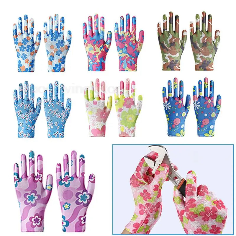 Breathable Garden Gloves Printed High Eastic Nylon Work Non-Slip Household Labor Protection Gloves For Mechanic Construction