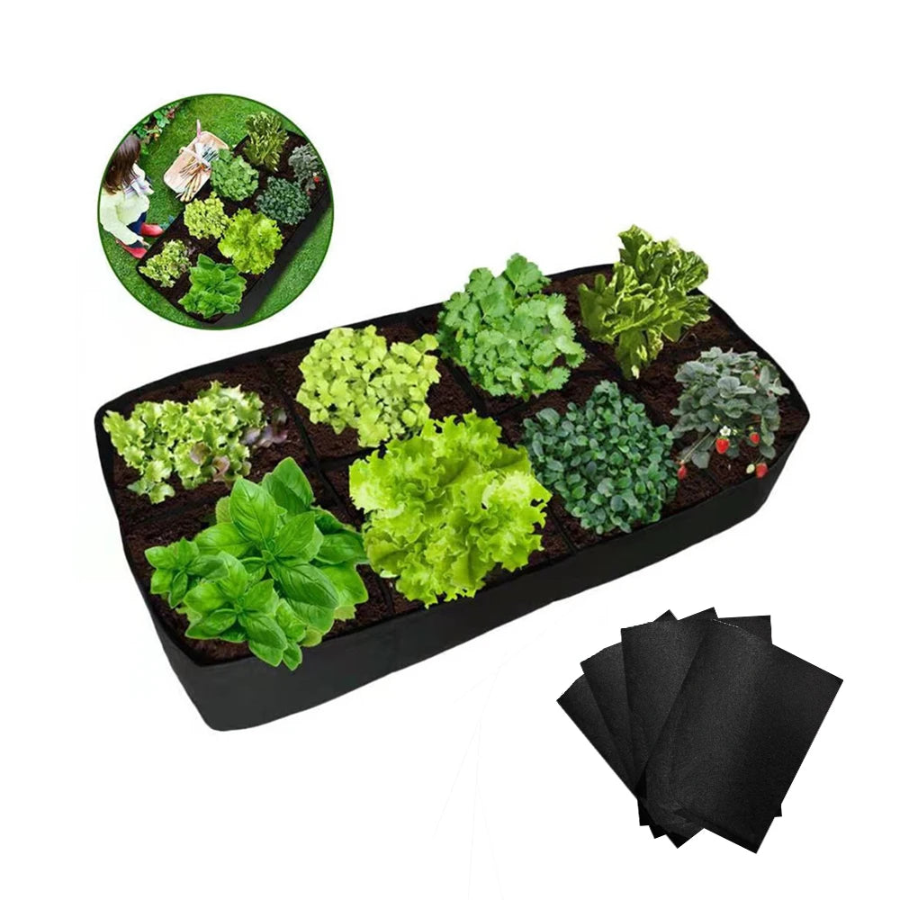 Felt Breathe Cloth Rectangular Planting Bag For Vegetables Flowers Multi-grid Raised Garden Bed Flowerpot 4/8 Pockets