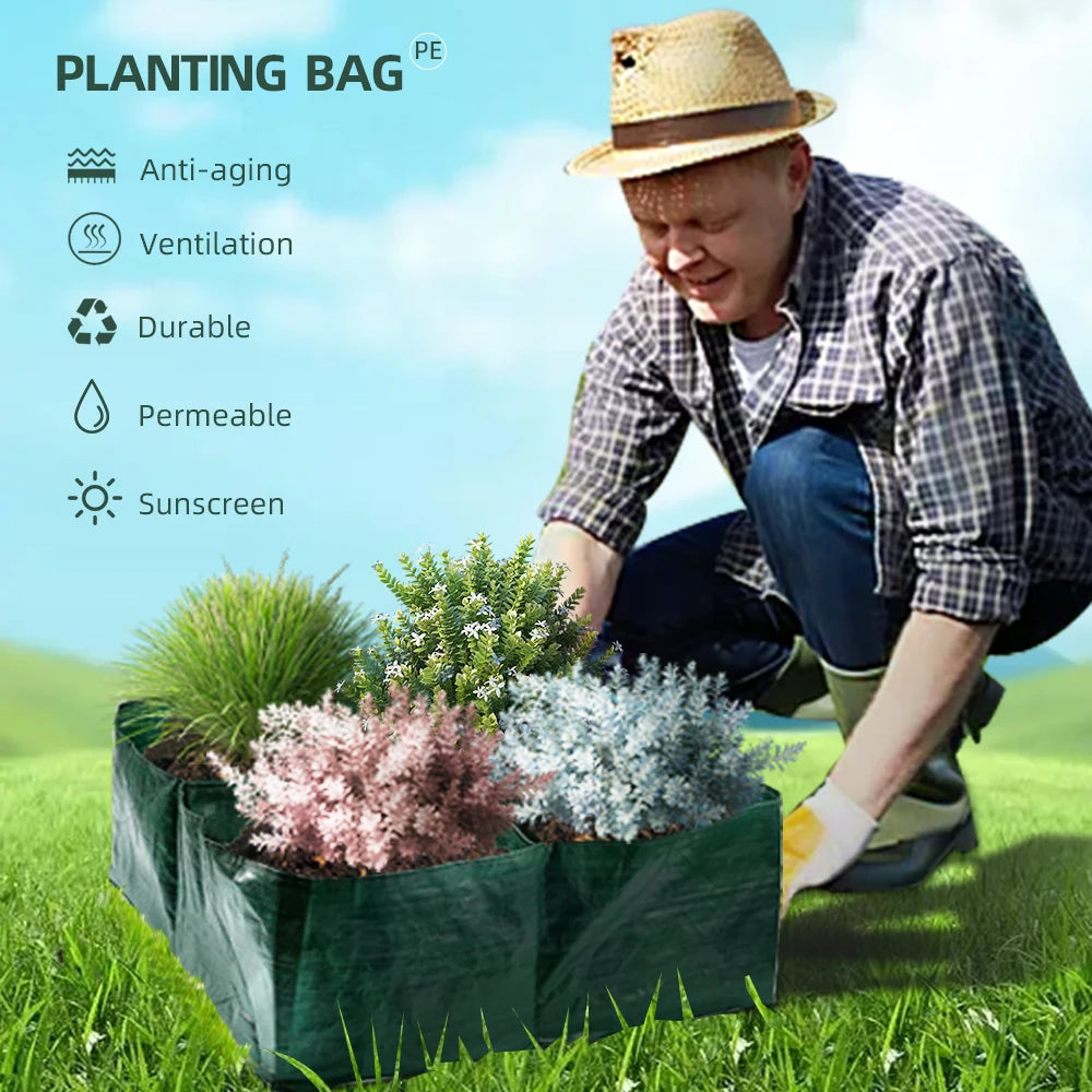 4/6/8 Grid PE Square Planting Bags Plants Pots Durable Split Garden Beds for Vegetable Strawberry Outdoor Home Planter Container