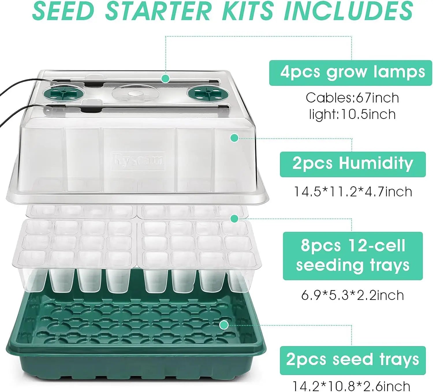 2 Packs Seed Starter Tray with Grow Light High Dome Seed Germination Kit 80 Cells with 4 LED Grow Lights Seedling Starter Kit