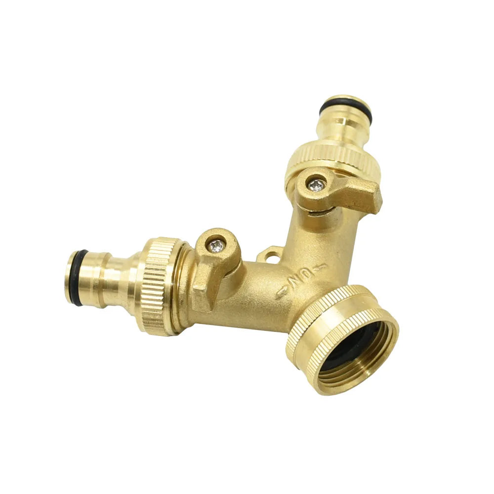 Brass 3/4" Thread Garden Tap Hose Water Splitter 2-Way Garden Irrigation Valve Y Type Watering Adjustable Switch Controller