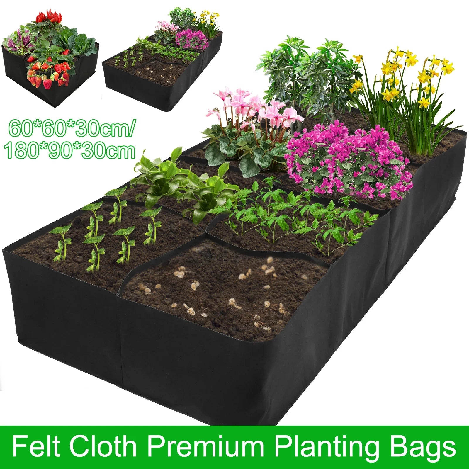 Garden Raised Planting Bed 4/8 Grids Reusable Fabric Raised Garden Bags Portable Rectangle Grow Bag Large Vegetable Planting Bag