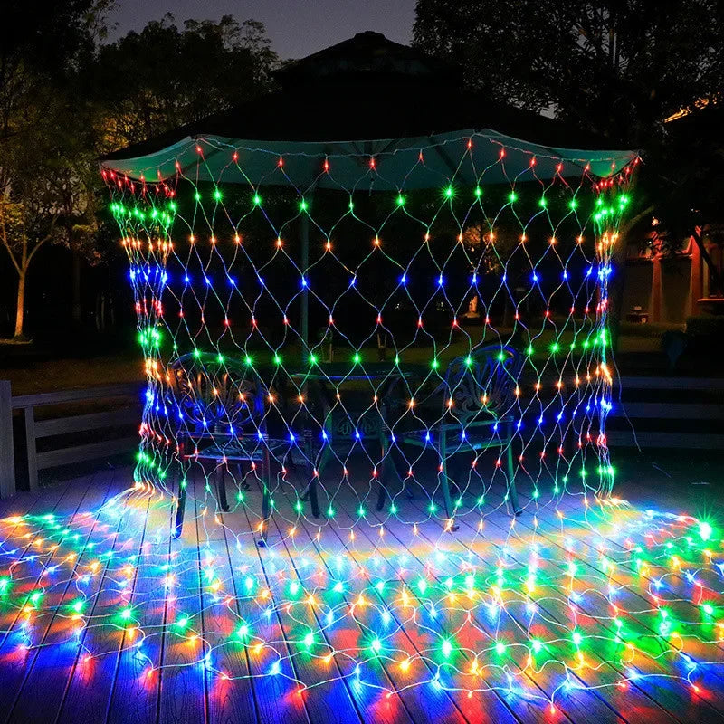 Solar Power or EU plug Led Net String Lights Street Garlands Christmas Outdoor New Year Wedding Party Fairy Garden Decor