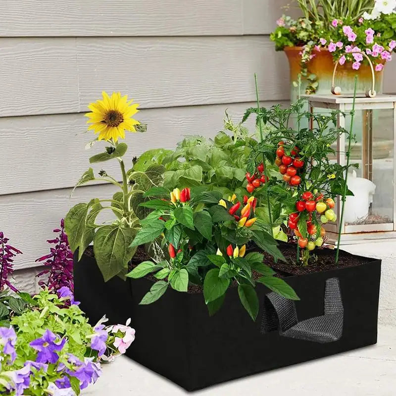 Fabric Raised Garden Bed 4 Grids Rectangle Grow Bags Plant Grow Bags With Carrying Handle For Outdoor Growing Vegetables Plants